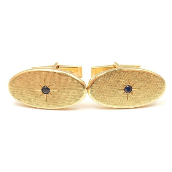 Rare Tiffany And Co. 14k Yellow Gold Textured Sapphire Mens Cufflinks - Picture 1 of 9